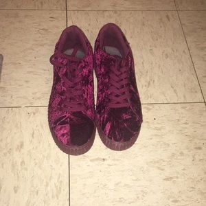 Rouge Crushed Velvet platform sneakers